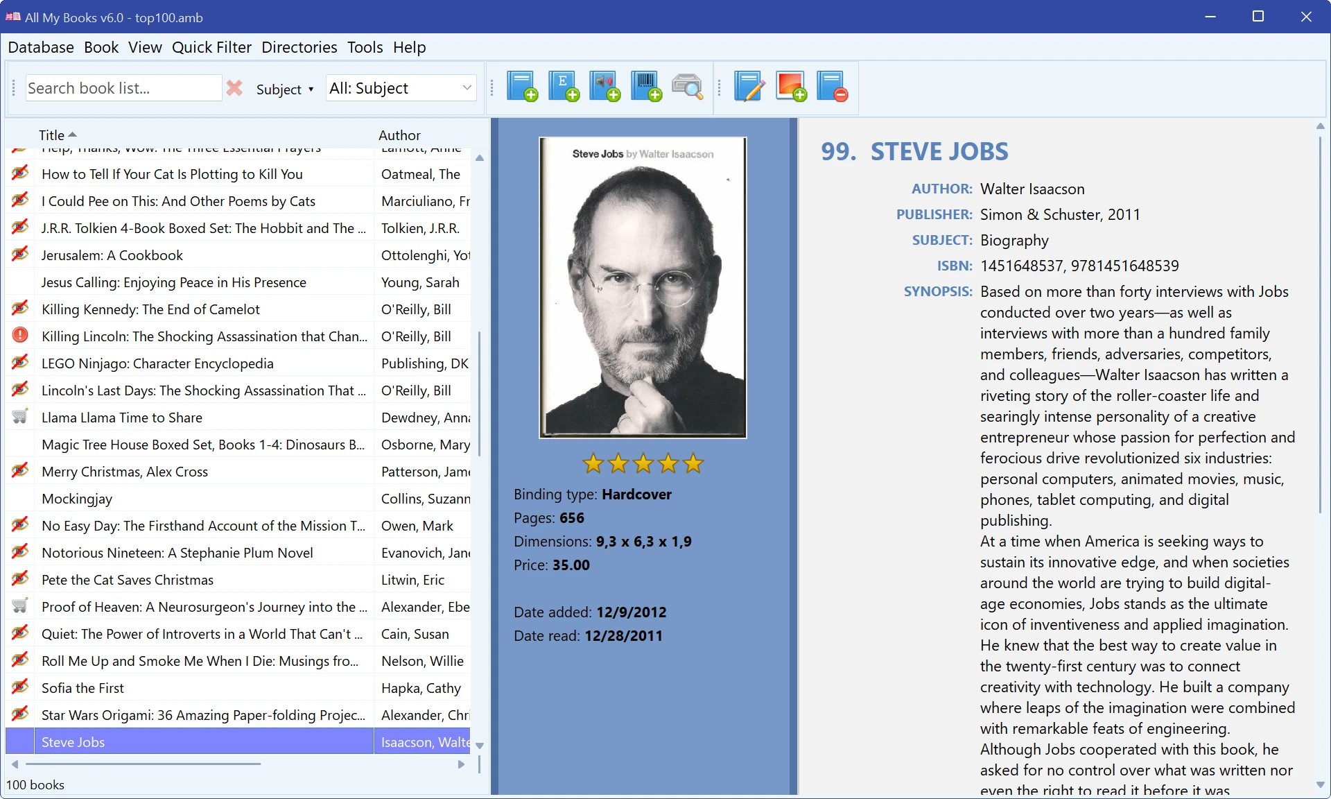 All My Books catalog after import