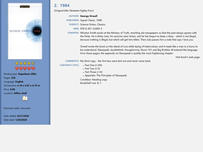 Standard book card template